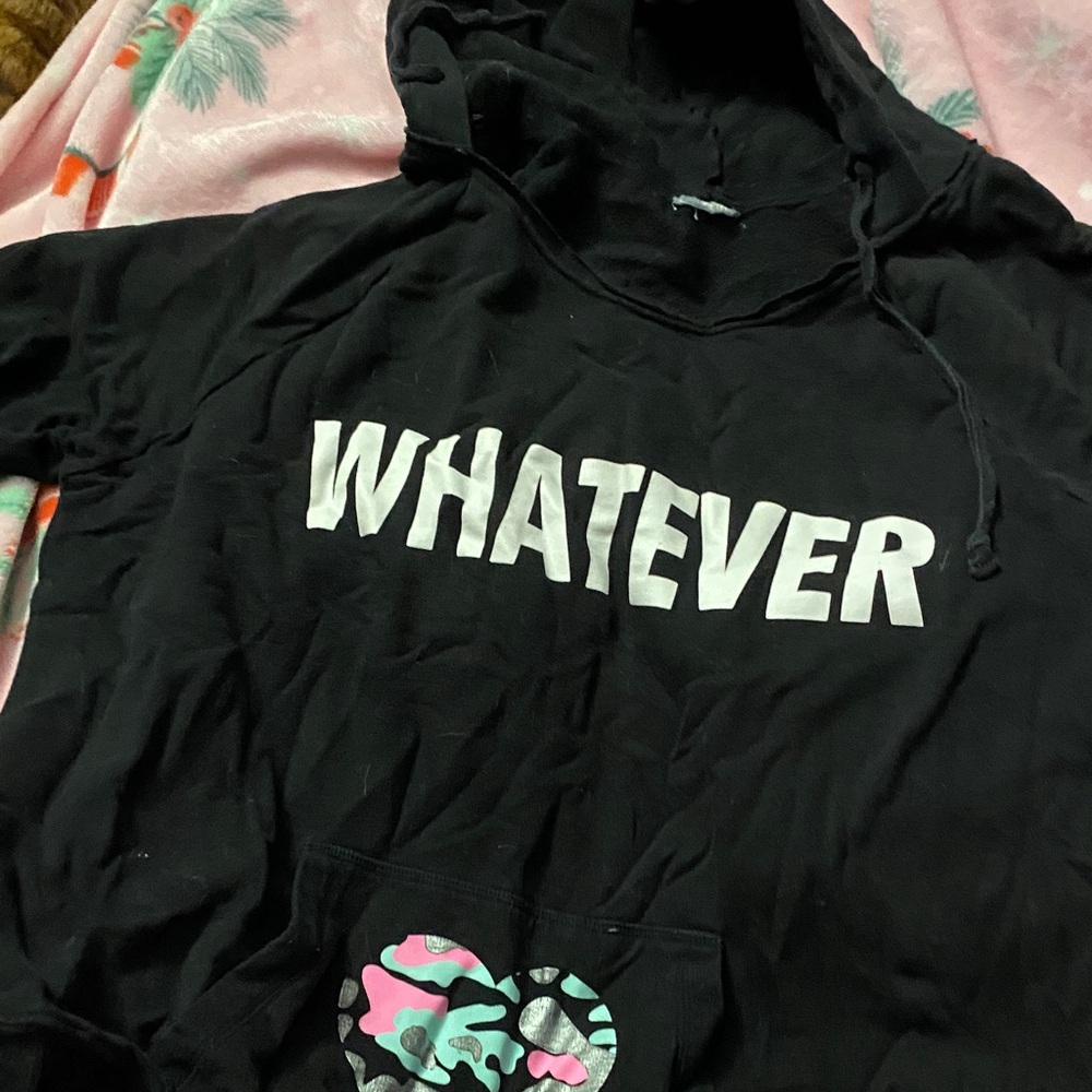 Black Hoodie with 'Whatever' Print